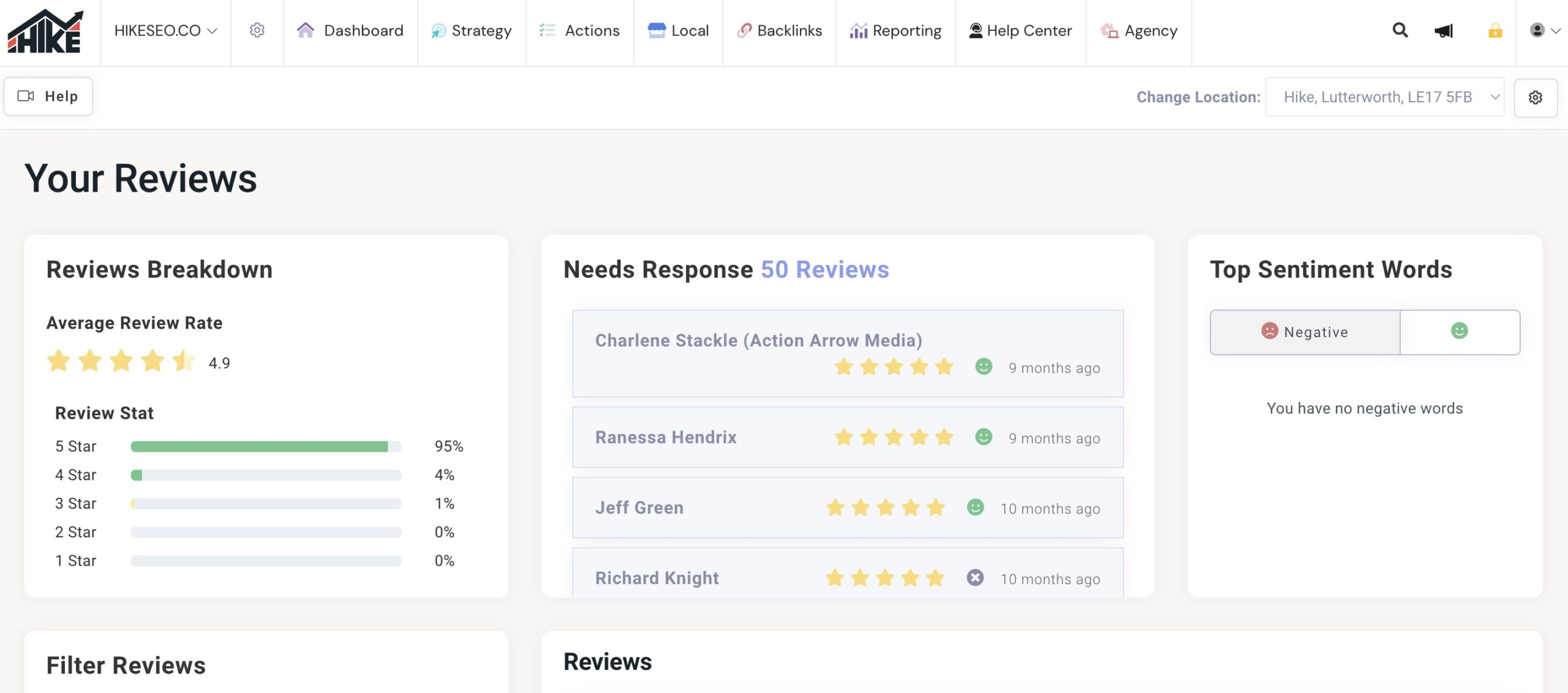 Reviews Section within Hike